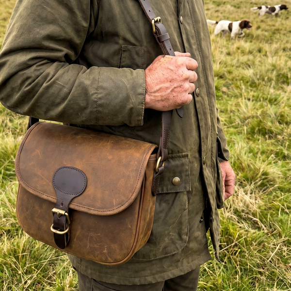 Thick Brown Leather Shotgun 90 Cartridge Bag