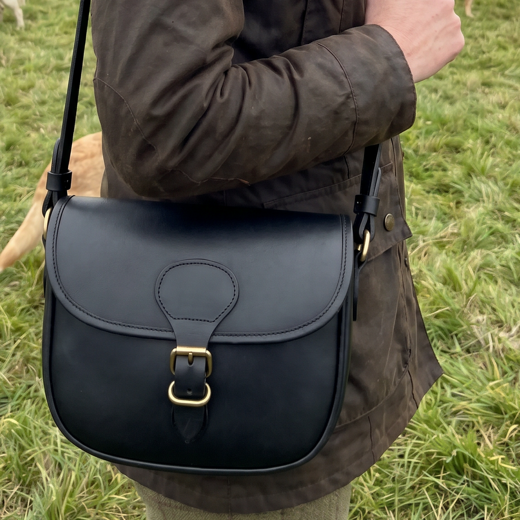 Black Leather Shotgun 90 Cartridge Bag