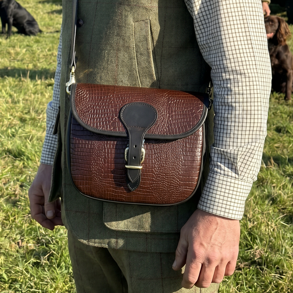 Crocodile Print Leather Shotgun Cartridge Bag