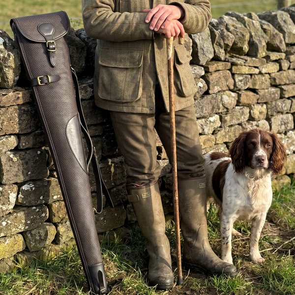 Oak Chequered Leather Shotgun Slip Case