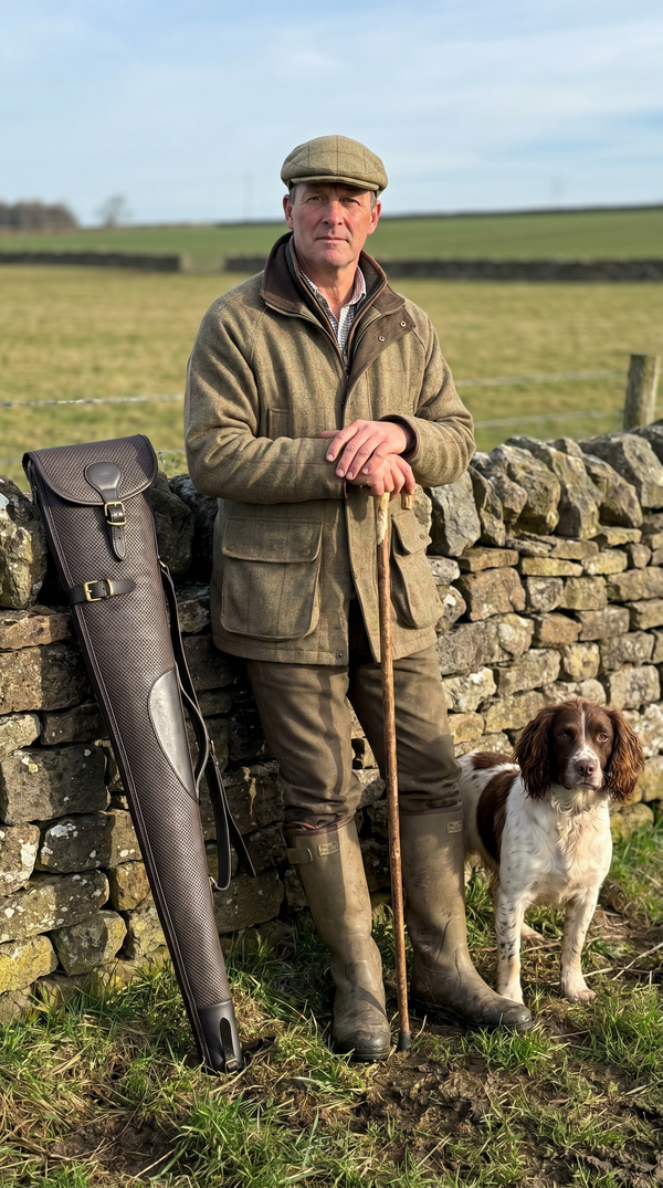 Oak Chequered Leather Shotgun Slip Case