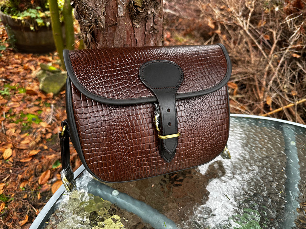 Crocodile Print Leather Shotgun Cartridge Bag