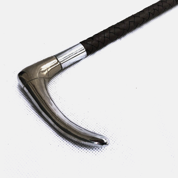 Vintage Braided Leather Horse Riding Crop Silver Plated Handle