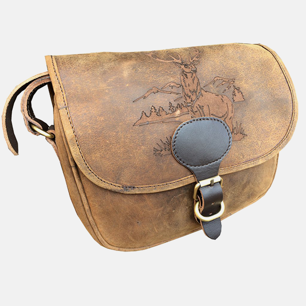 Leather Shotgun Cartridge Bag Stag Engraved