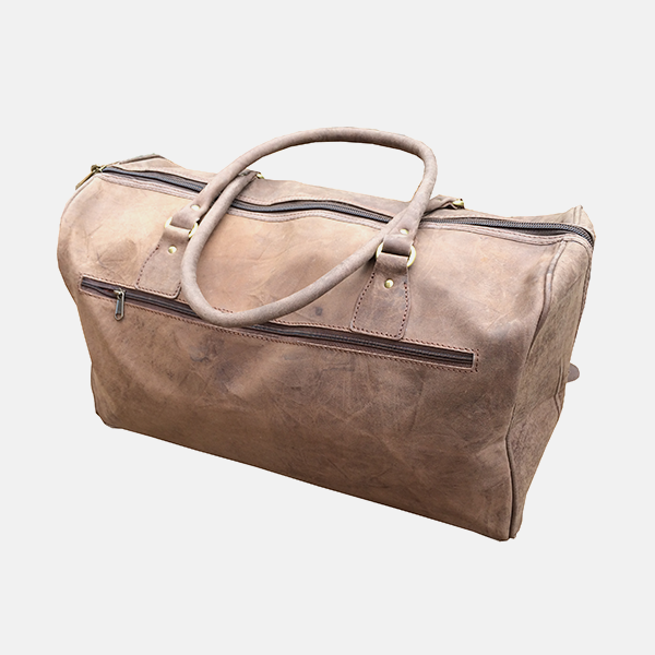 Thick Brown Leather Duffle Travel Bag