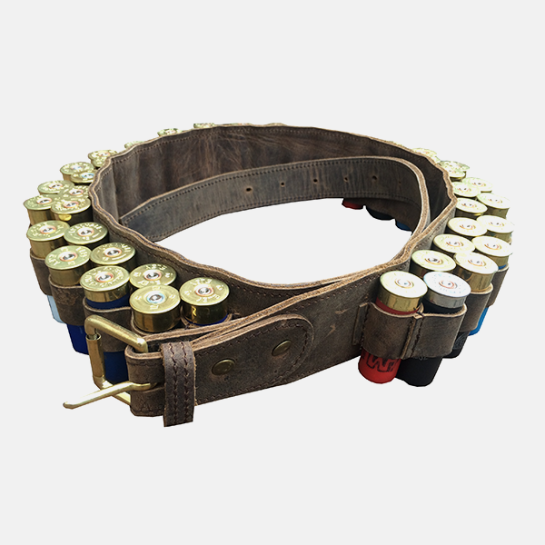 Double Leather Shotgun Cartridge Belt 12g Open