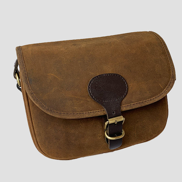 Thick Brown Leather Shotgun 90 Cartridge Bag