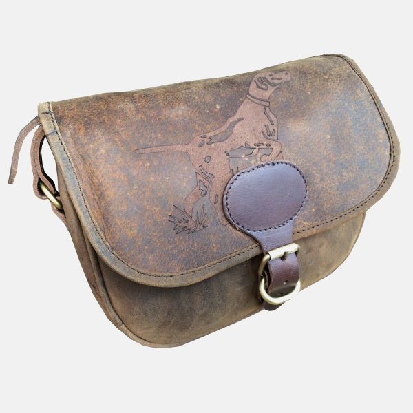 Leather Shotgun Cartridge Bag Hound Engraved